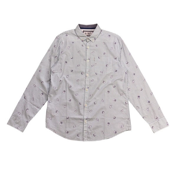 Original Penguin Other - ORIGINAL PENGUIN Novelty Food Print Blue/White Checked Button Down Size LG EUC
